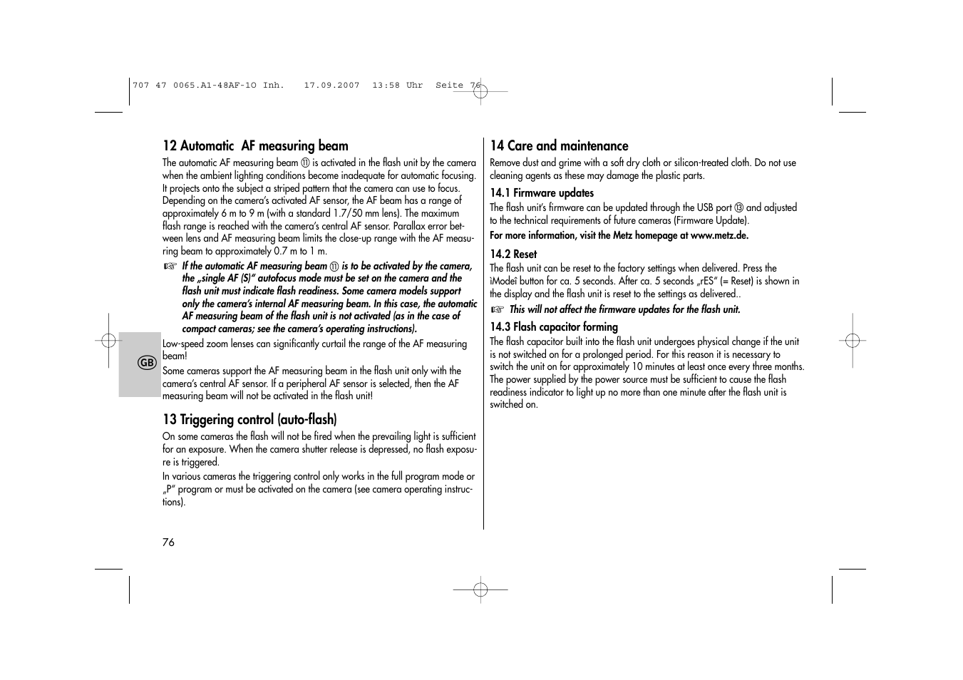 Metz AF-1 User Manual | Page 76 / 127