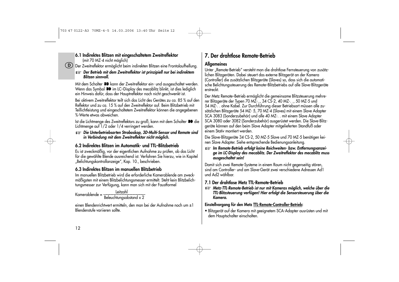 Metz 70 MZ-4/5 User Manual | Page 12 / 180