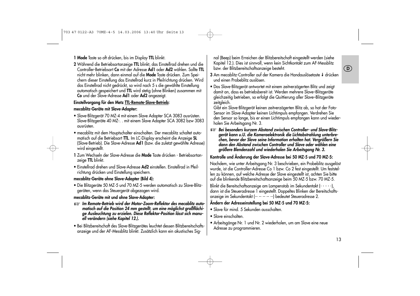 Metz 70 MZ-4/5 User Manual | Page 13 / 180