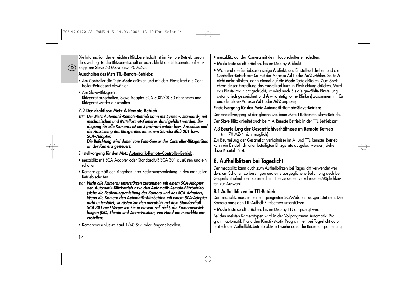 Metz 70 MZ-4/5 User Manual | Page 14 / 180
