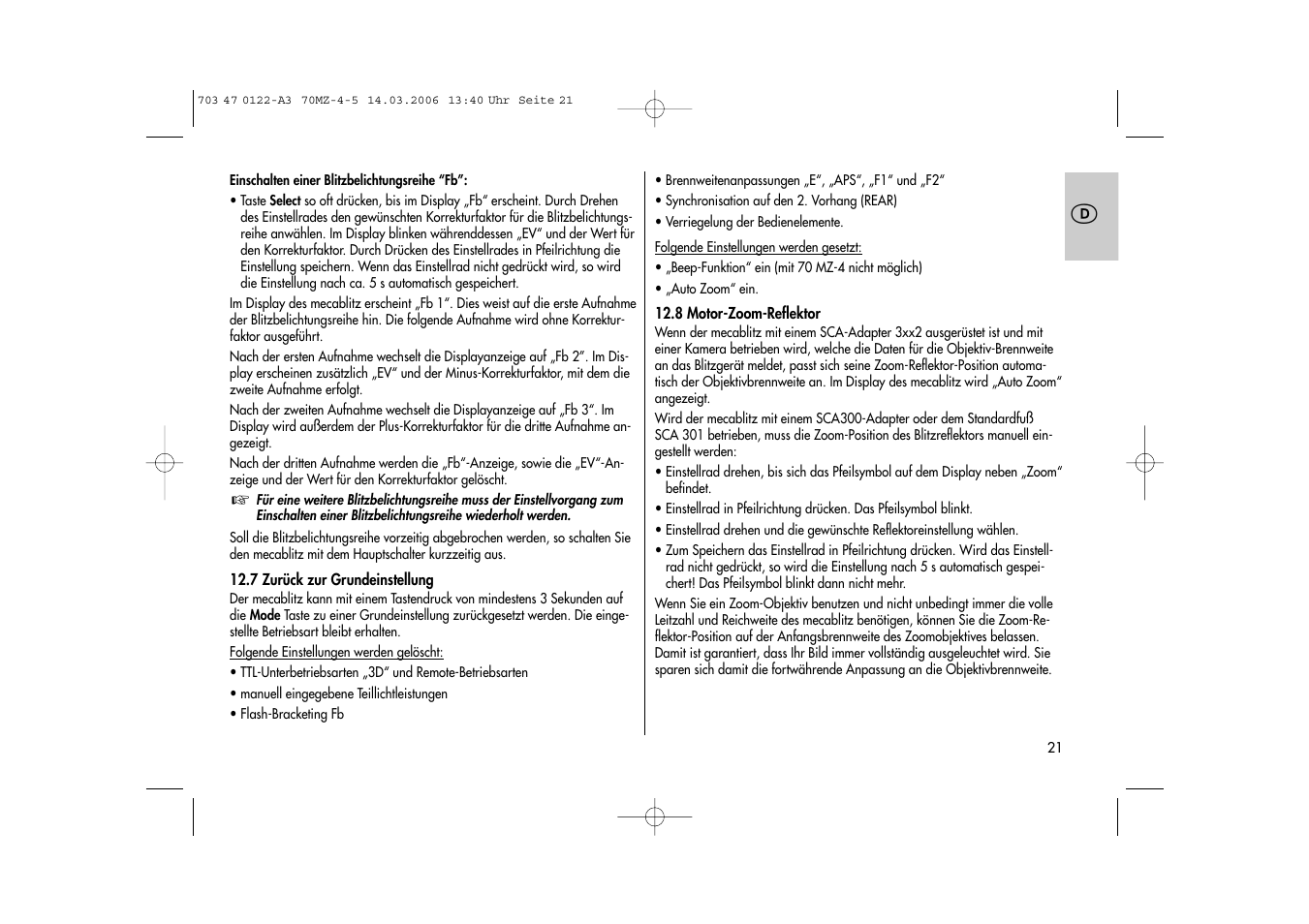 Metz 70 MZ-4/5 User Manual | Page 21 / 180
