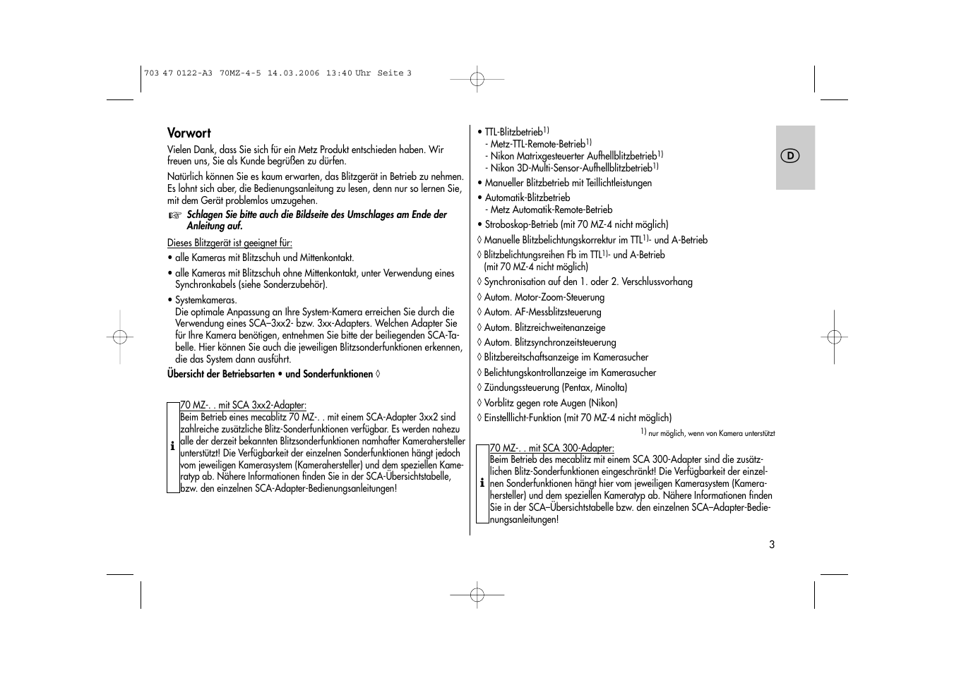 Metz 70 MZ-4/5 User Manual | Page 3 / 180