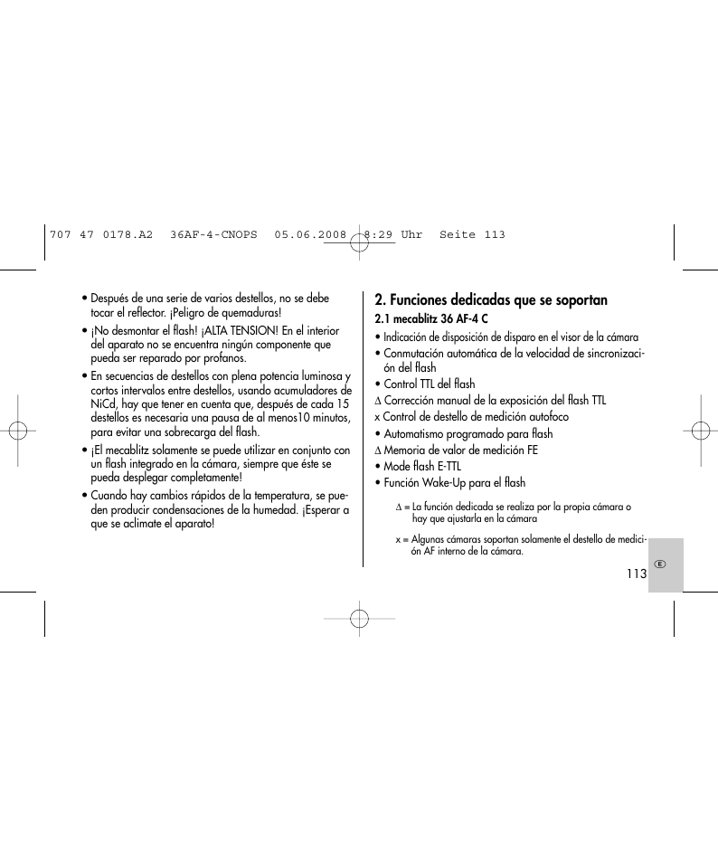 Funciones dedicadas que se soportan | Metz 36 AF-4 O User Manual | Page 113 / 140