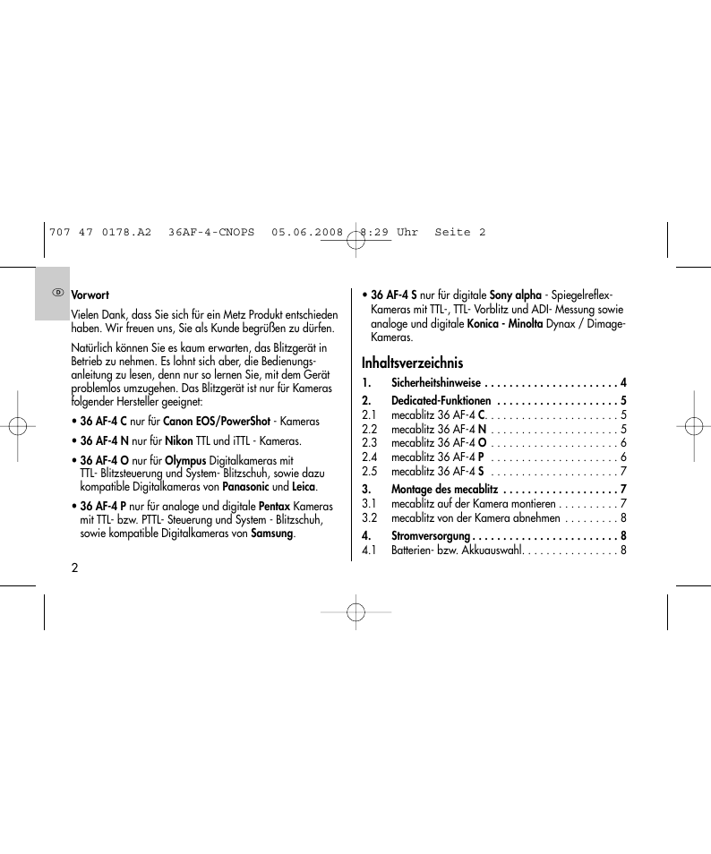 Metz 36 AF-4 O User Manual | Page 2 / 140