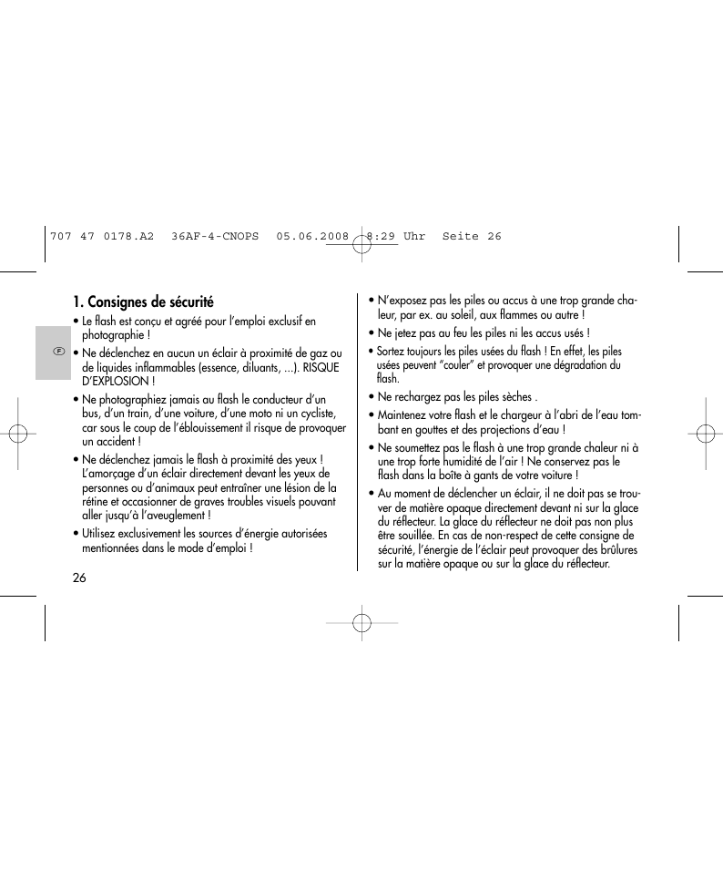 Consignes de sécurité | Metz 36 AF-4 O User Manual | Page 26 / 140