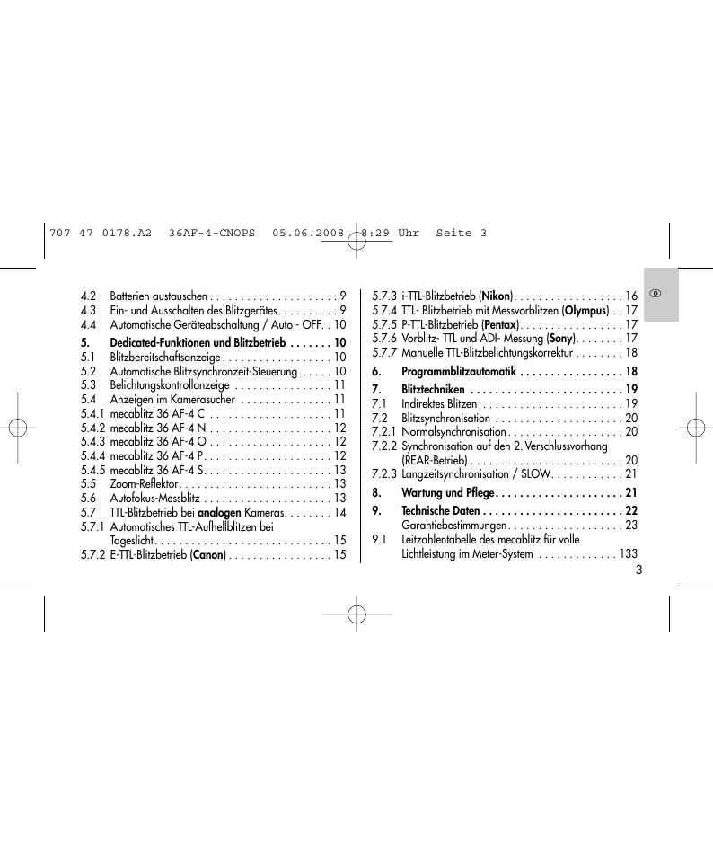 Metz 36 AF-4 O User Manual | Page 3 / 140