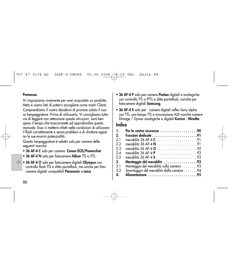 Indice | Metz 36 AF-4 O User Manual | Page 88 / 140