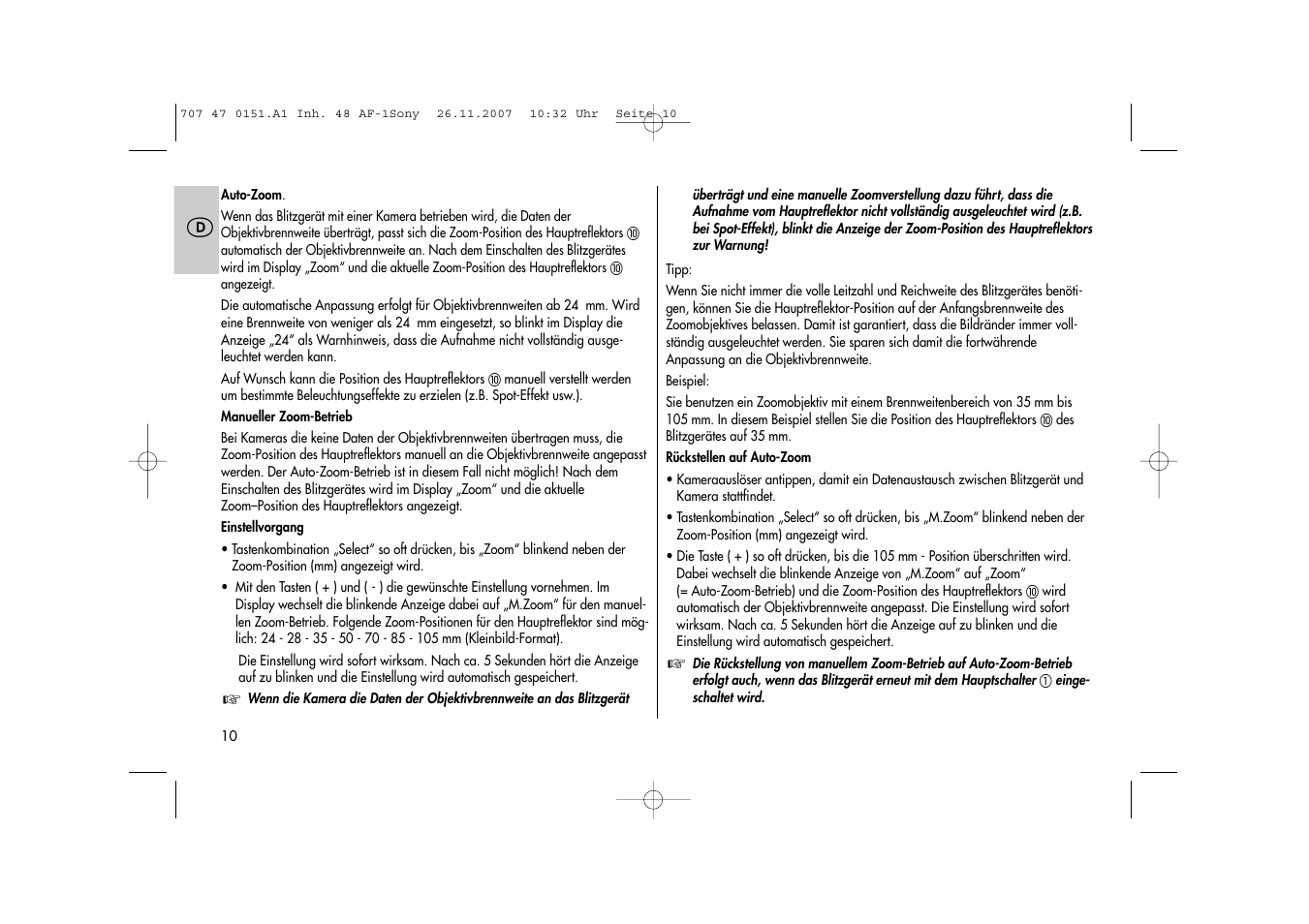 Metz 48 AF-1 User Manual | Page 10 / 124