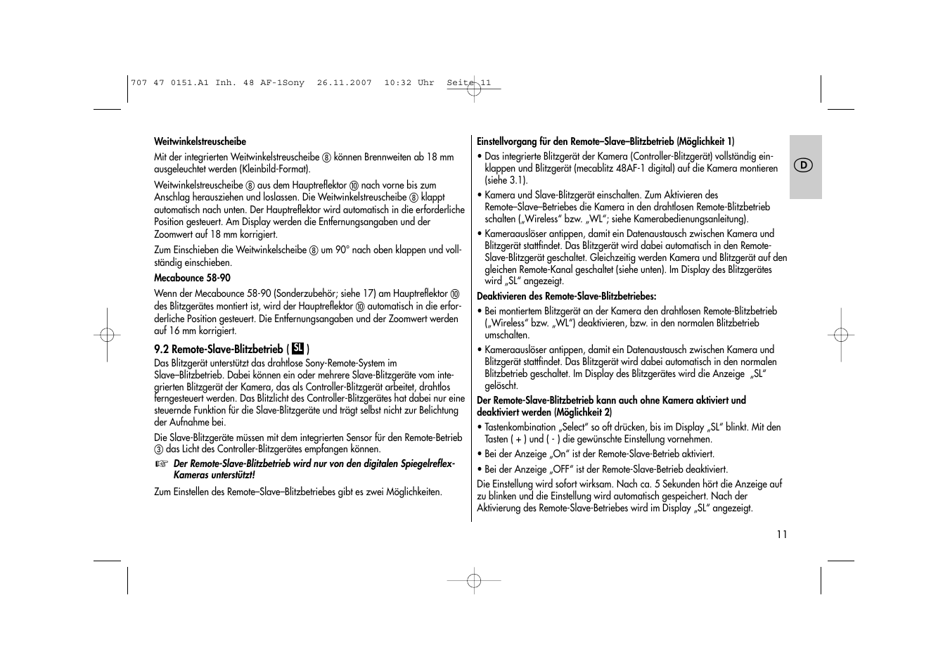 Metz 48 AF-1 User Manual | Page 11 / 124