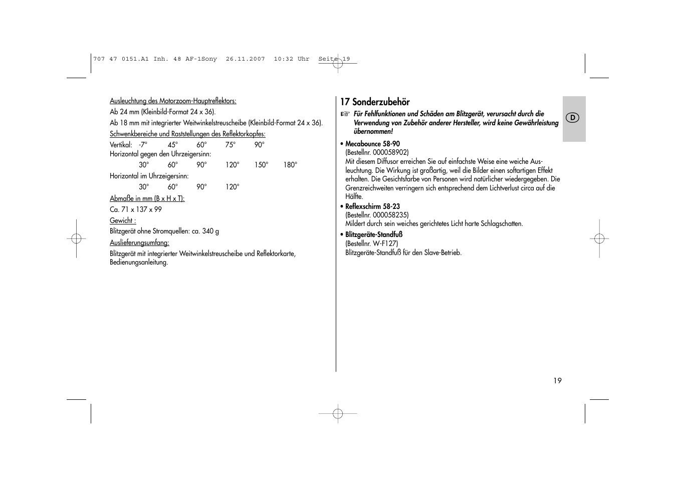 Metz 48 AF-1 User Manual | Page 19 / 124