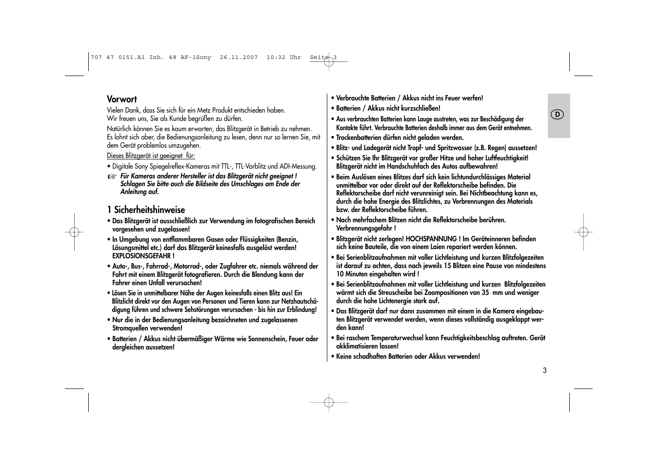 Metz 48 AF-1 User Manual | Page 3 / 124