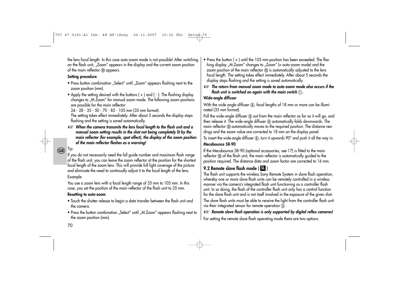 Metz 48 AF-1 User Manual | Page 70 / 124
