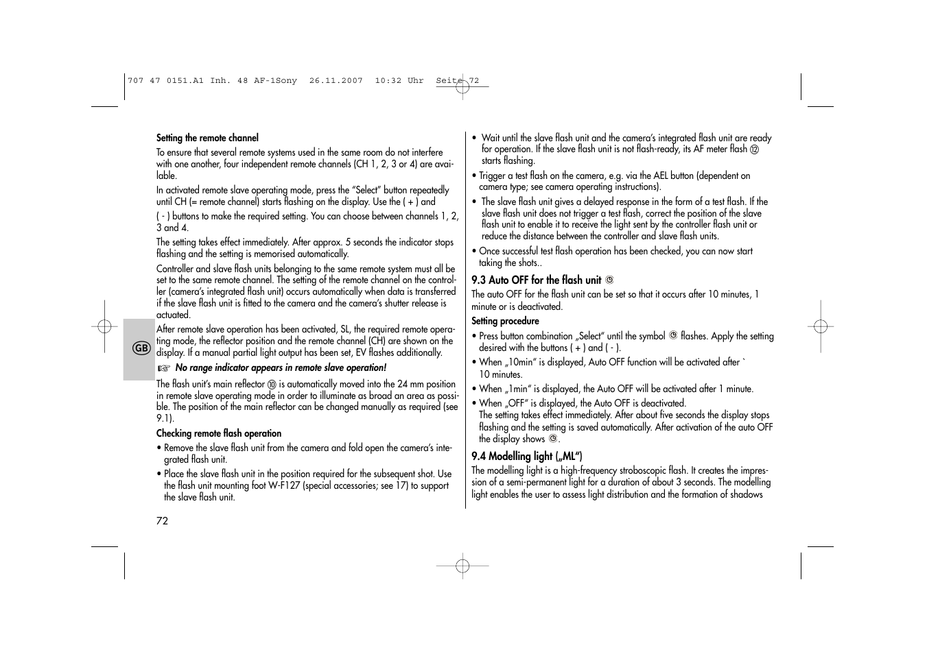 Metz 48 AF-1 User Manual | Page 72 / 124
