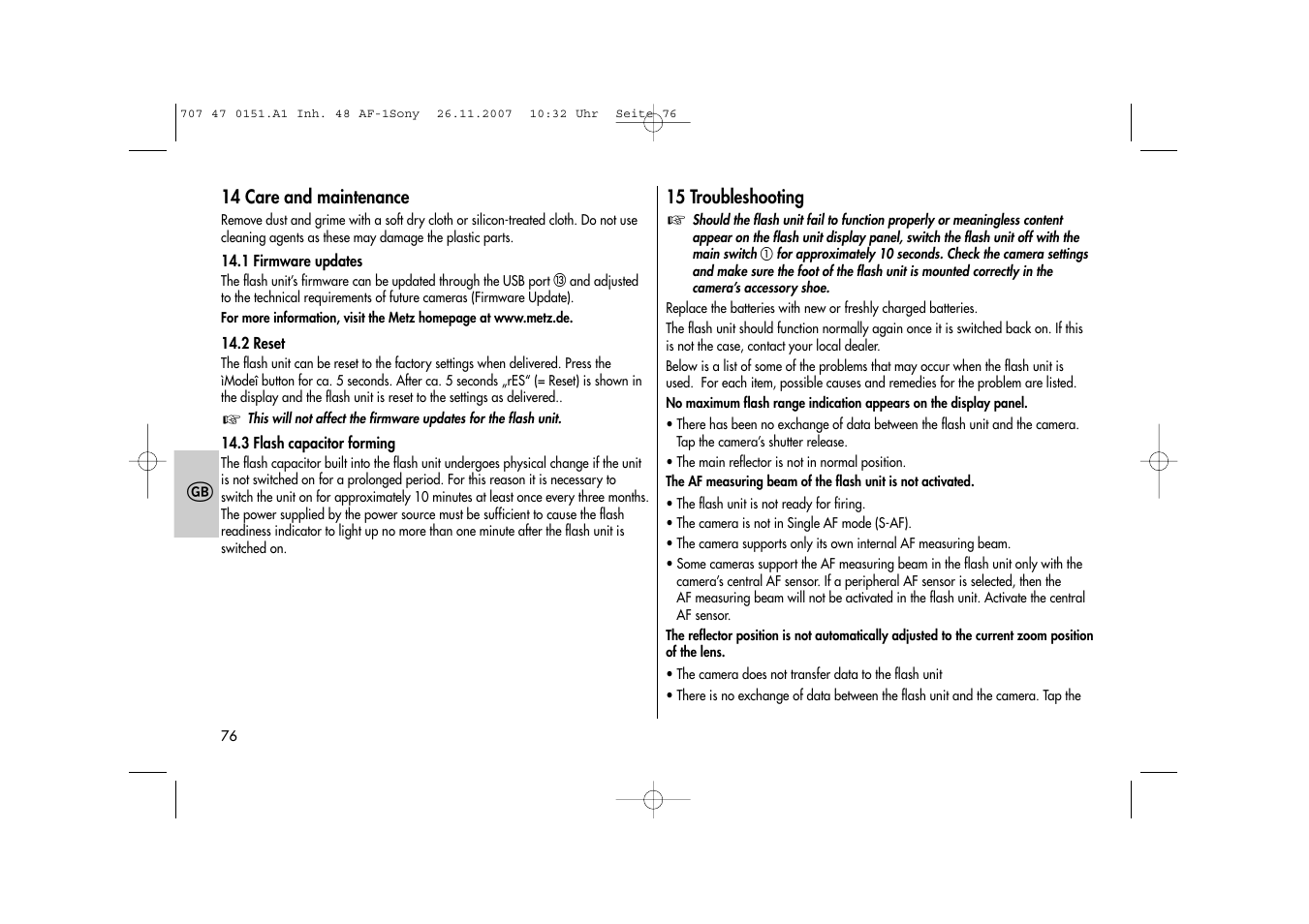 Metz 48 AF-1 User Manual | Page 76 / 124
