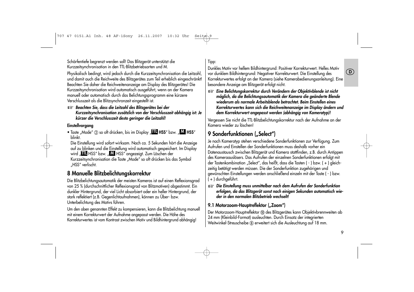 Metz 48 AF-1 User Manual | Page 9 / 124