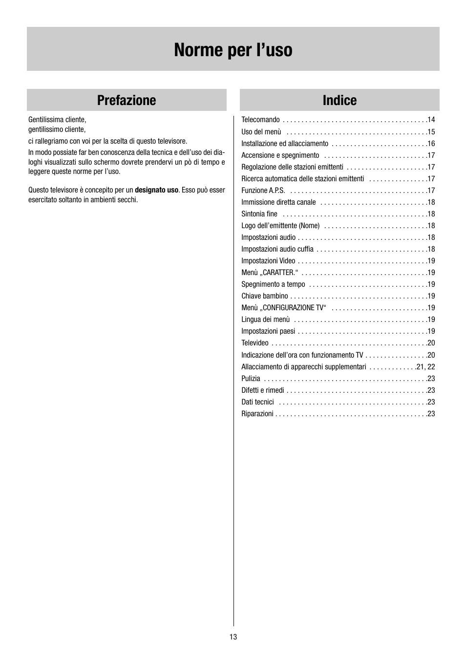 Norme per l’uso, Prefazione, Indice | Metz 55TH34 VT User Manual | Page 13 / 37