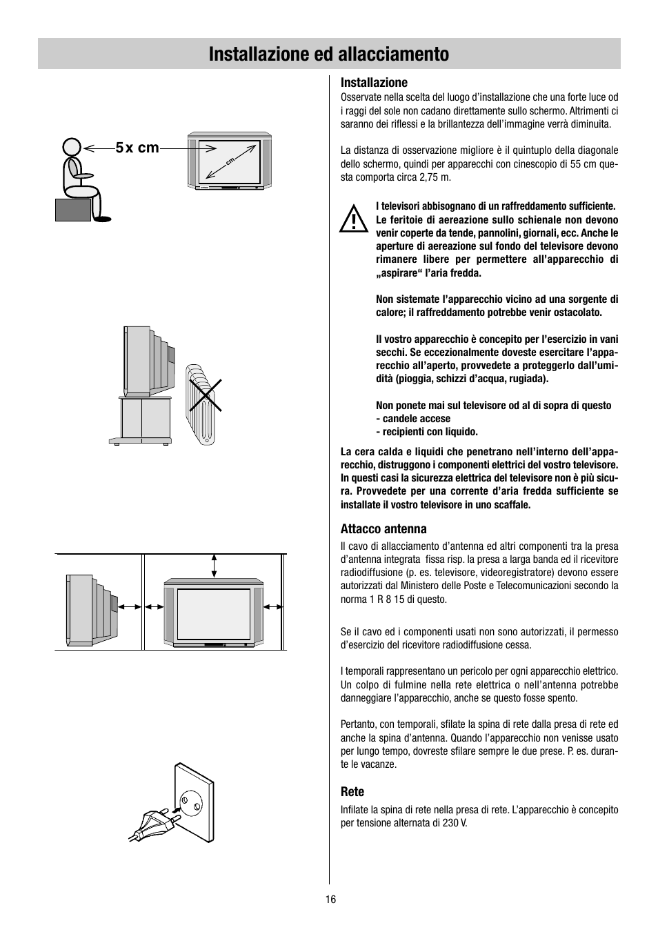 Installazione ed allacciamento, 5 x cm | Metz 55TH34 VT User Manual | Page 16 / 37