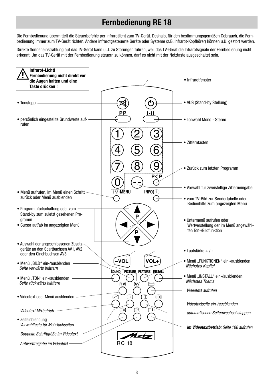 Fernbedienung re 18 | Metz 55TH34 VT User Manual | Page 3 / 37