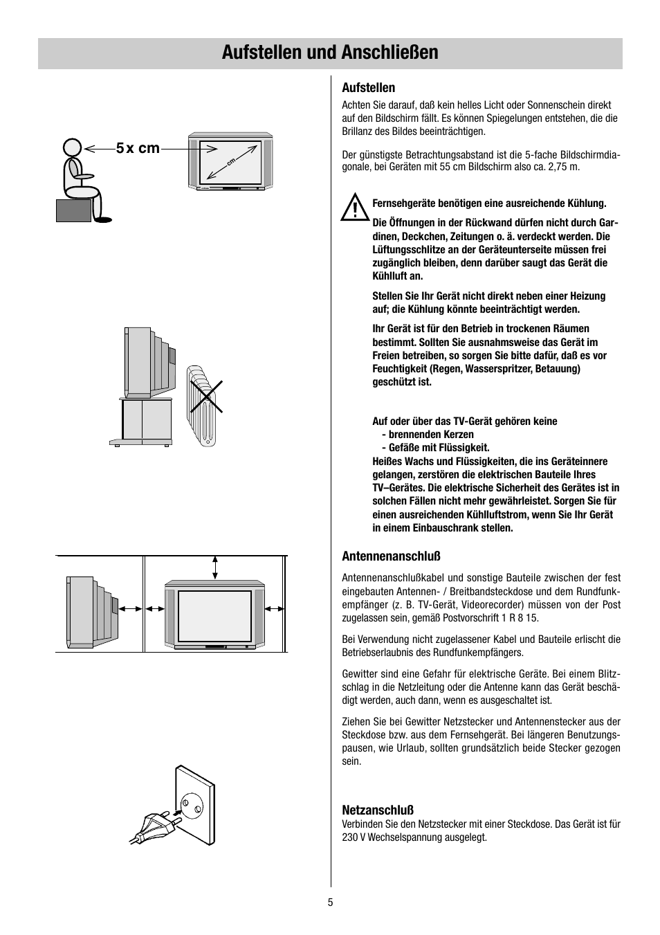 Aufstellen und anschließen, 5 x cm | Metz 55TH34 VT User Manual | Page 5 / 37