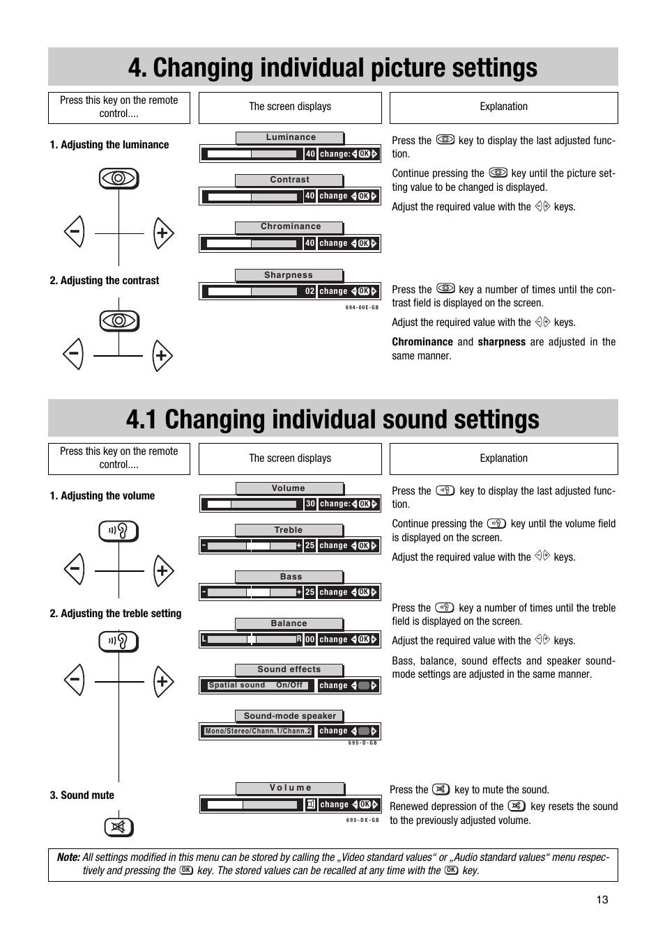 Changing individual picture settings, 1 changing individual sound settings | Metz Elba 63 TD 61 - 100 MT User Manual | Page 13 / 56