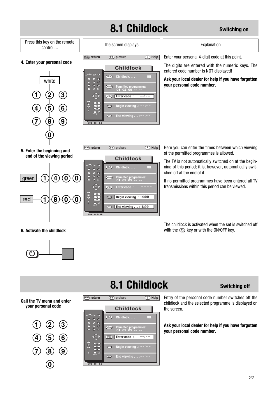 1 childlock, Switching off, Switching on red green white | Childlock | Metz Elba 63 TD 61 - 100 MT User Manual | Page 27 / 56