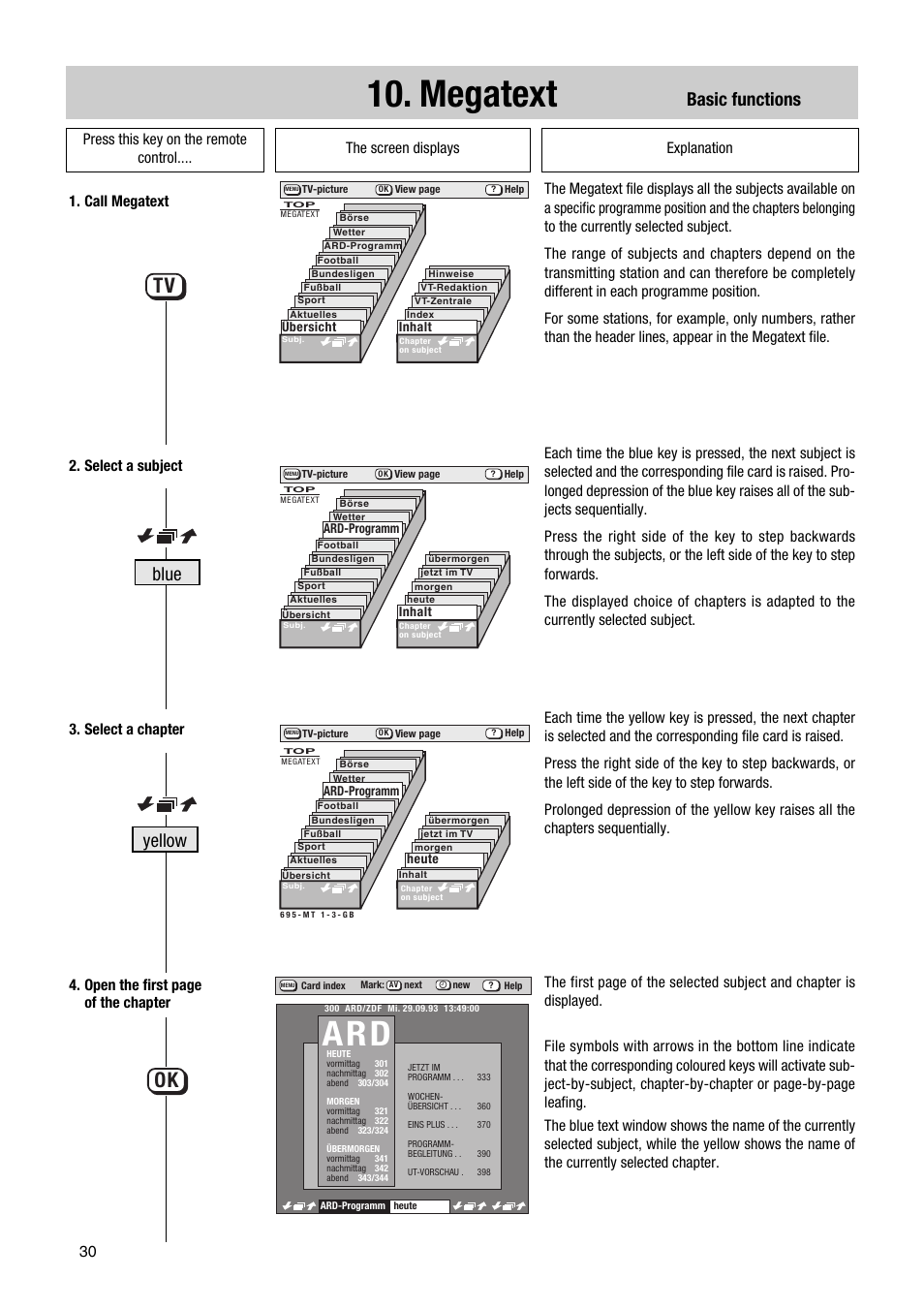 Megatext, Basic functions, Yellow blue | Metz Elba 63 TD 61 - 100 MT User Manual | Page 30 / 56