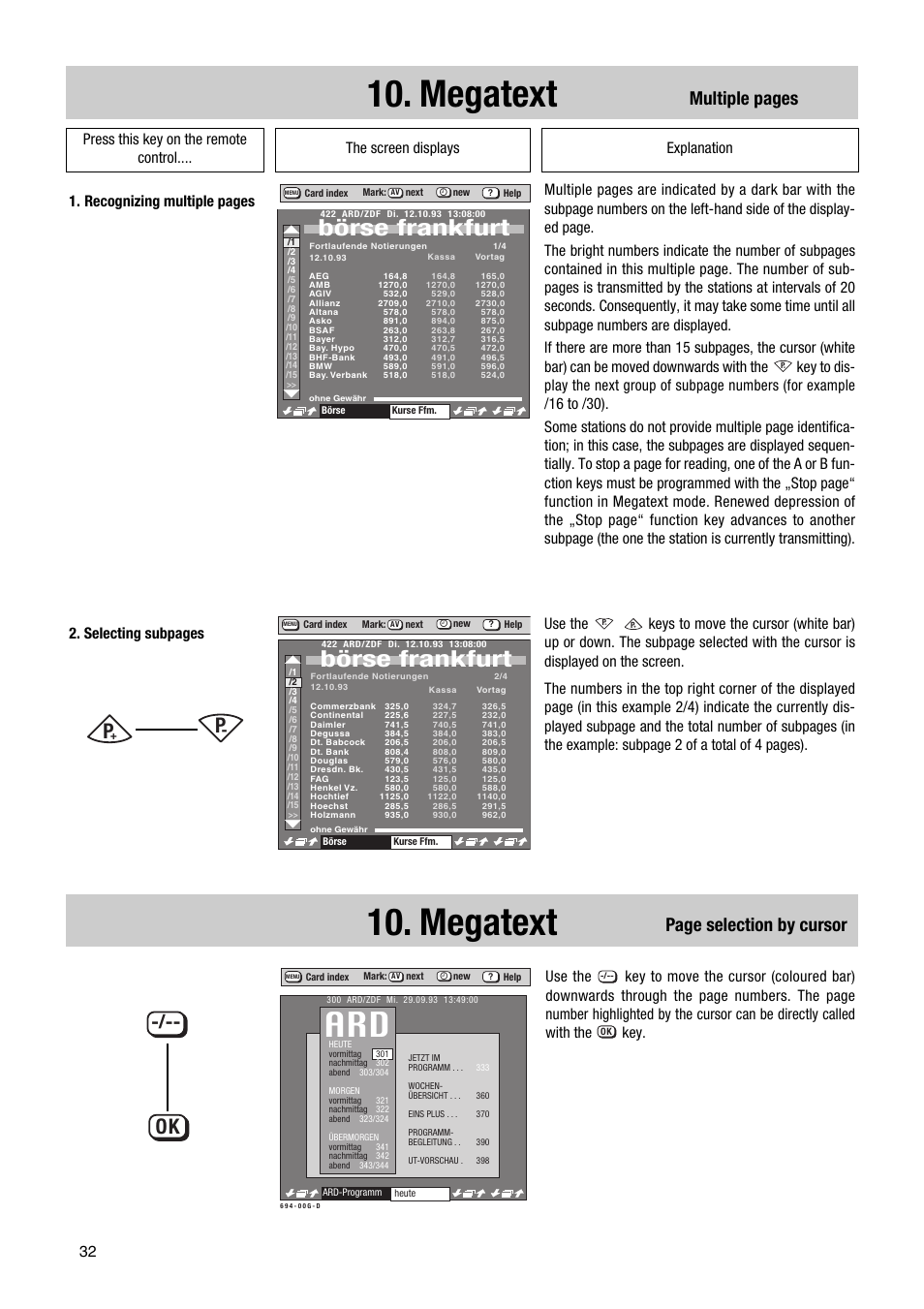 Megatext, Börse frankfurt, Multiple pages | Page selection by cursor | Metz Elba 63 TD 61 - 100 MT User Manual | Page 32 / 56