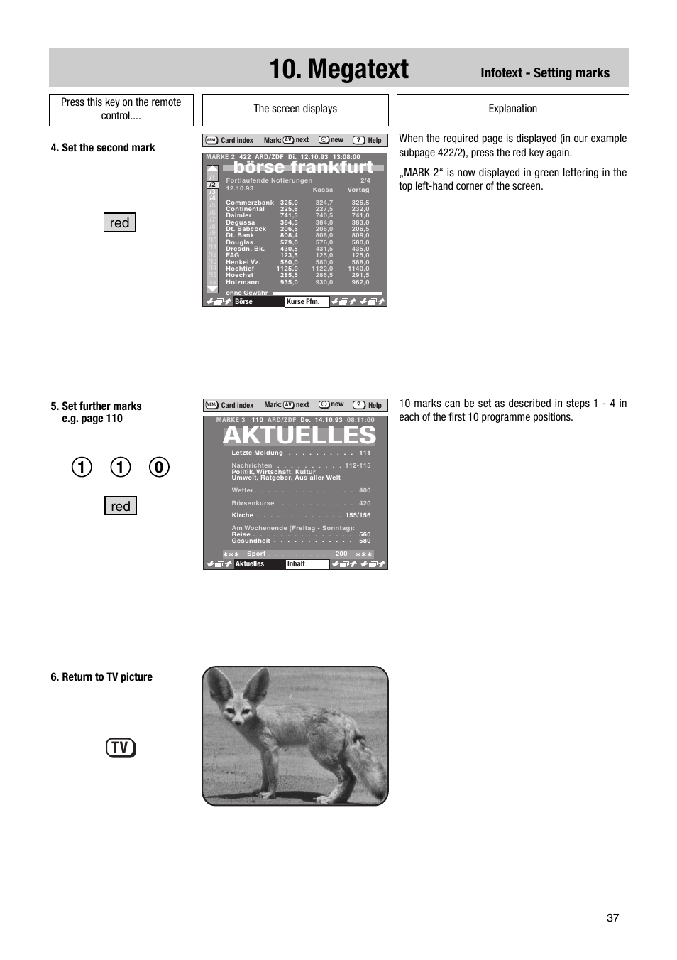 Megatext, Aktuelles, Börse frankfurt | Infotext - setting marks | Metz Elba 63 TD 61 - 100 MT User Manual | Page 37 / 56