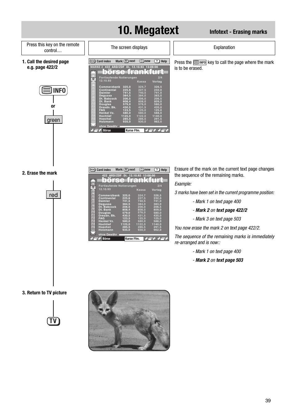 Megatext, Börse frankfurt, Info | Infotext - erasing marks, Green red | Metz Elba 63 TD 61 - 100 MT User Manual | Page 39 / 56