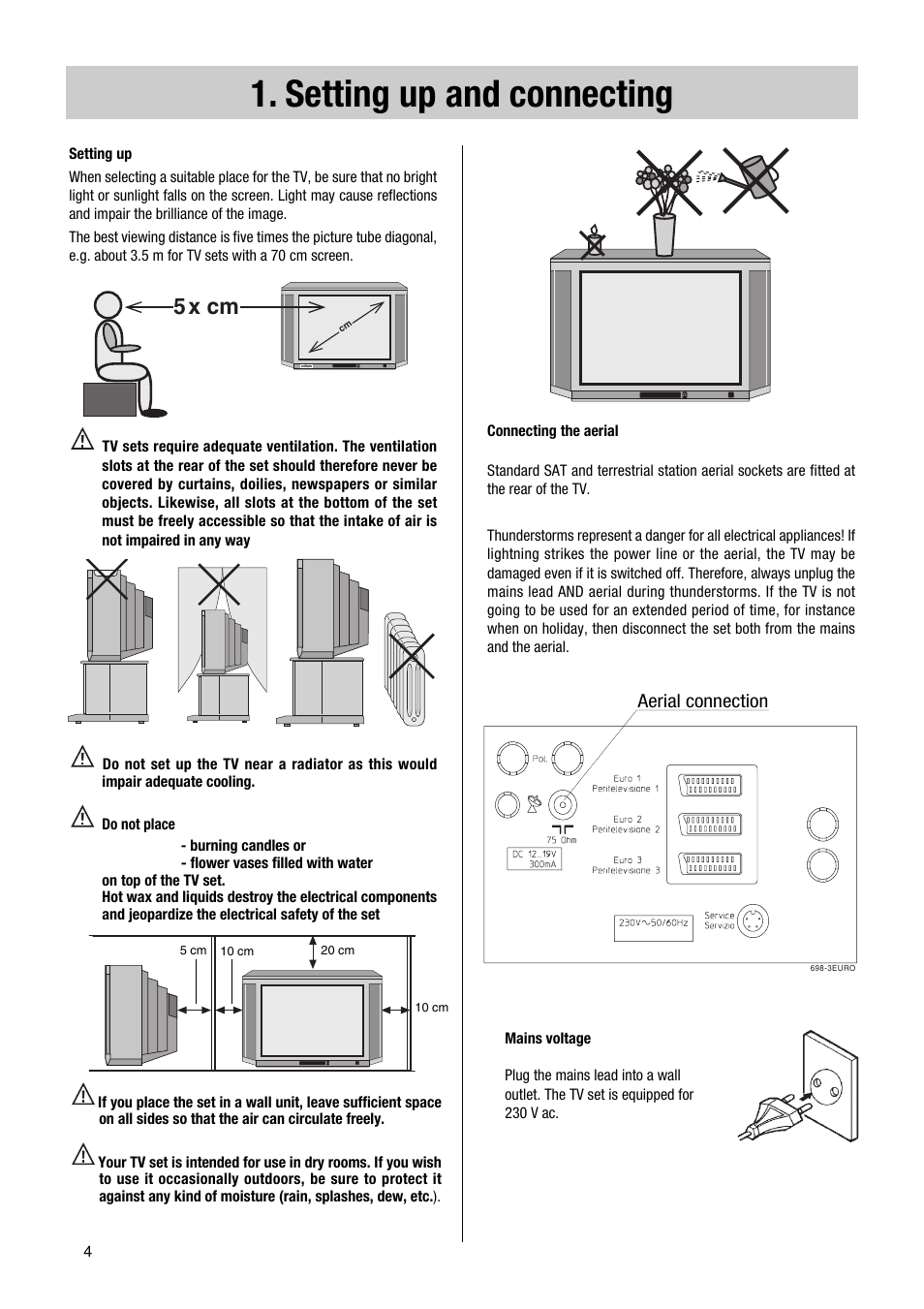 Setting up and connecting, 5 x cm, Aerial connection | Metz Elba 63 TD 61 - 100 MT User Manual | Page 4 / 56