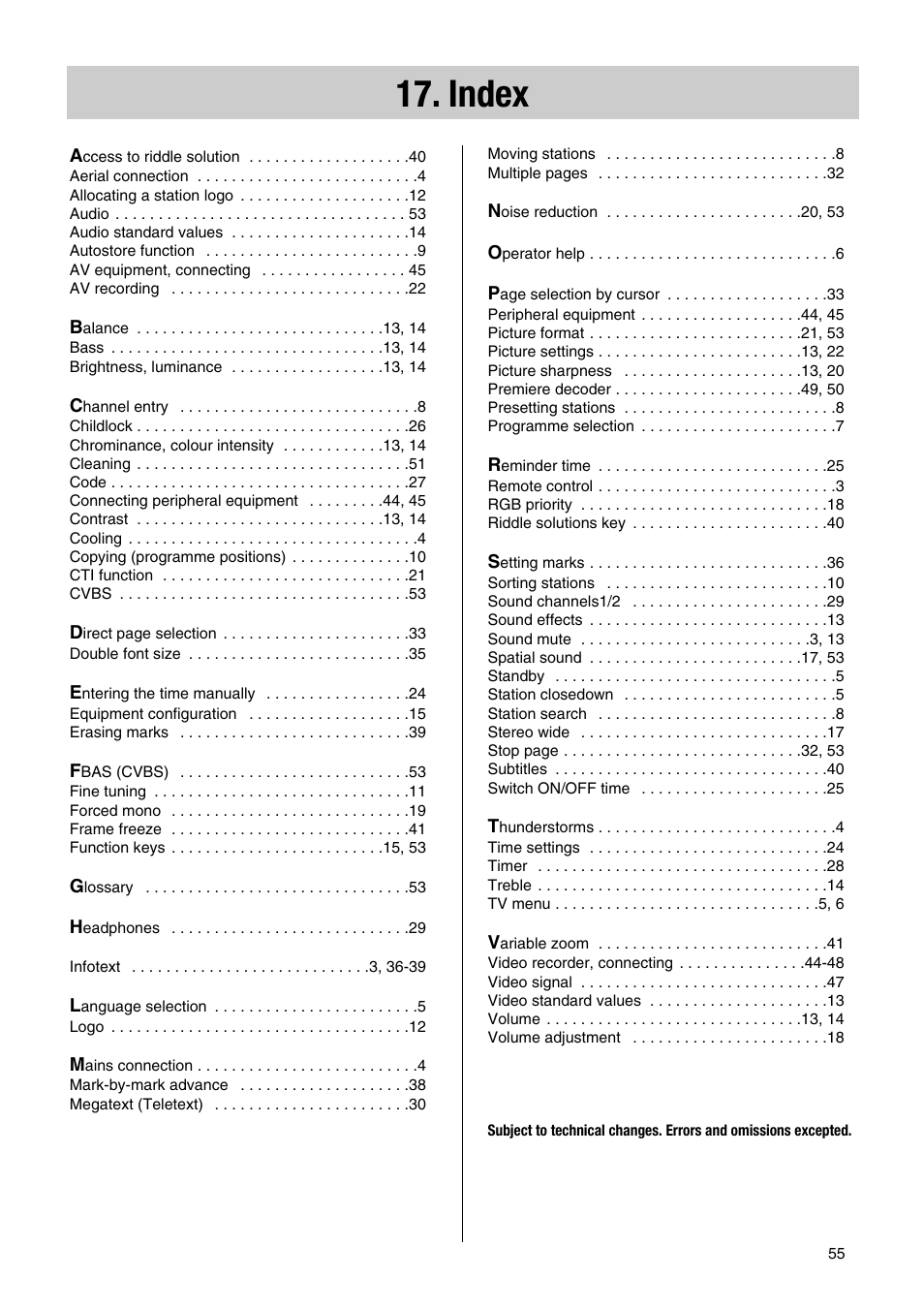 Index | Metz Elba 63 TD 61 - 100 MT User Manual | Page 55 / 56