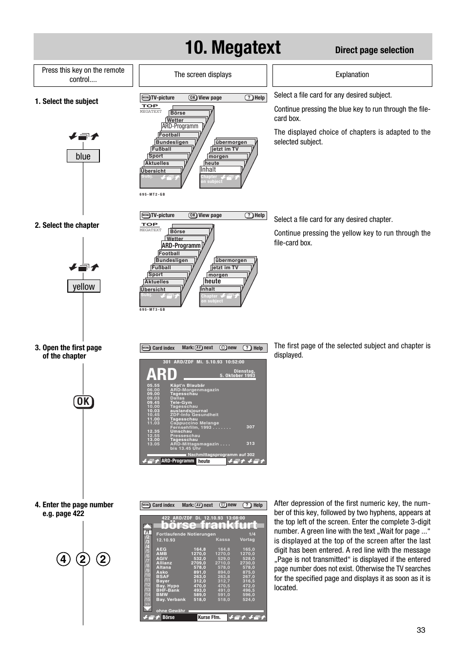 Megatext, Börse frankfurt, Direct page selection | Yellow blue | Metz 63 TF 51 User Manual | Page 33 / 54