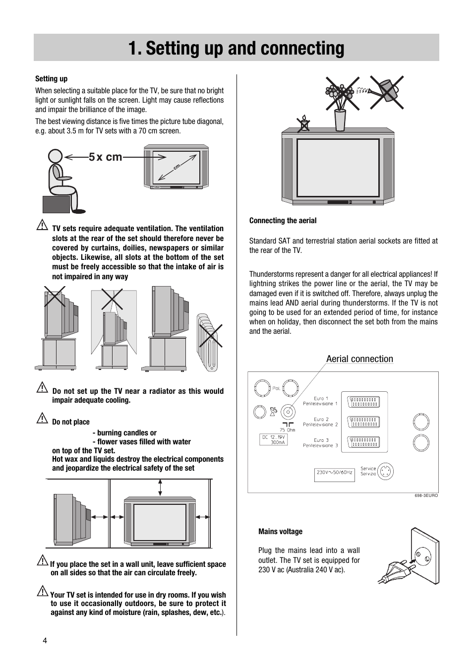 Setting up and connecting, 5 x cm, Aerial connection | Metz 63 TF 51 User Manual | Page 4 / 54