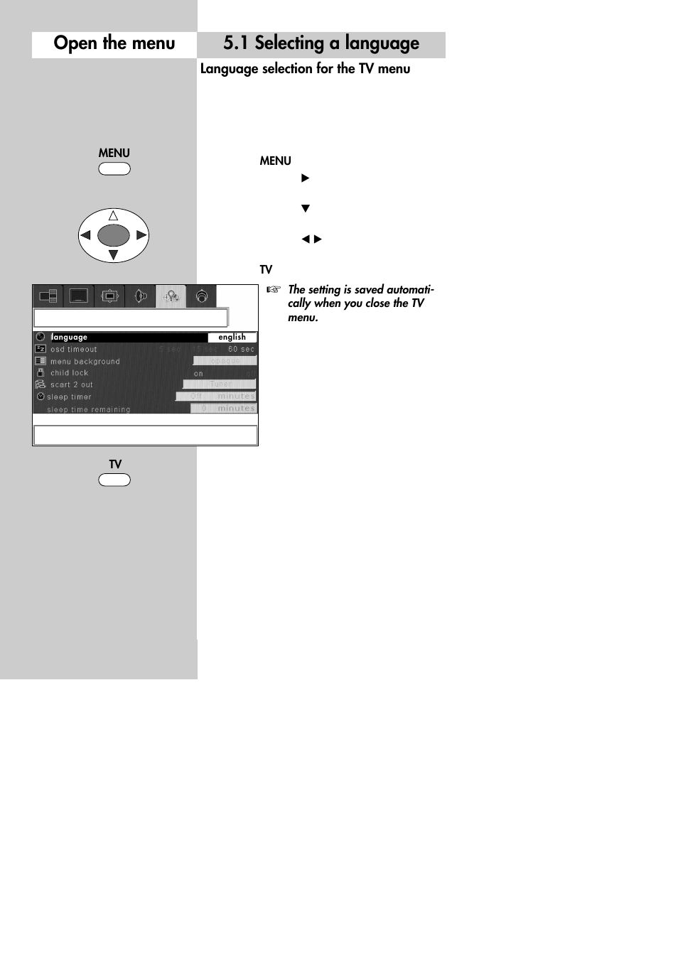1 selecting a language open the menu | Metz 30 LCD-TV PIP User Manual | Page 14 / 48