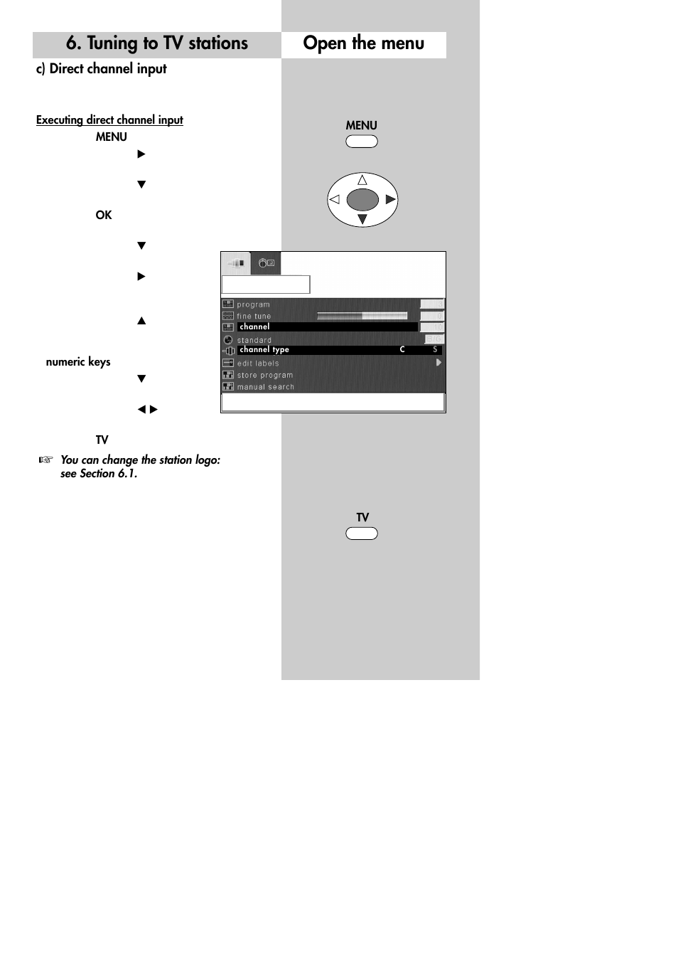 Open the menu, Tuning to tv stations | Metz 30 LCD-TV PIP User Manual | Page 17 / 48