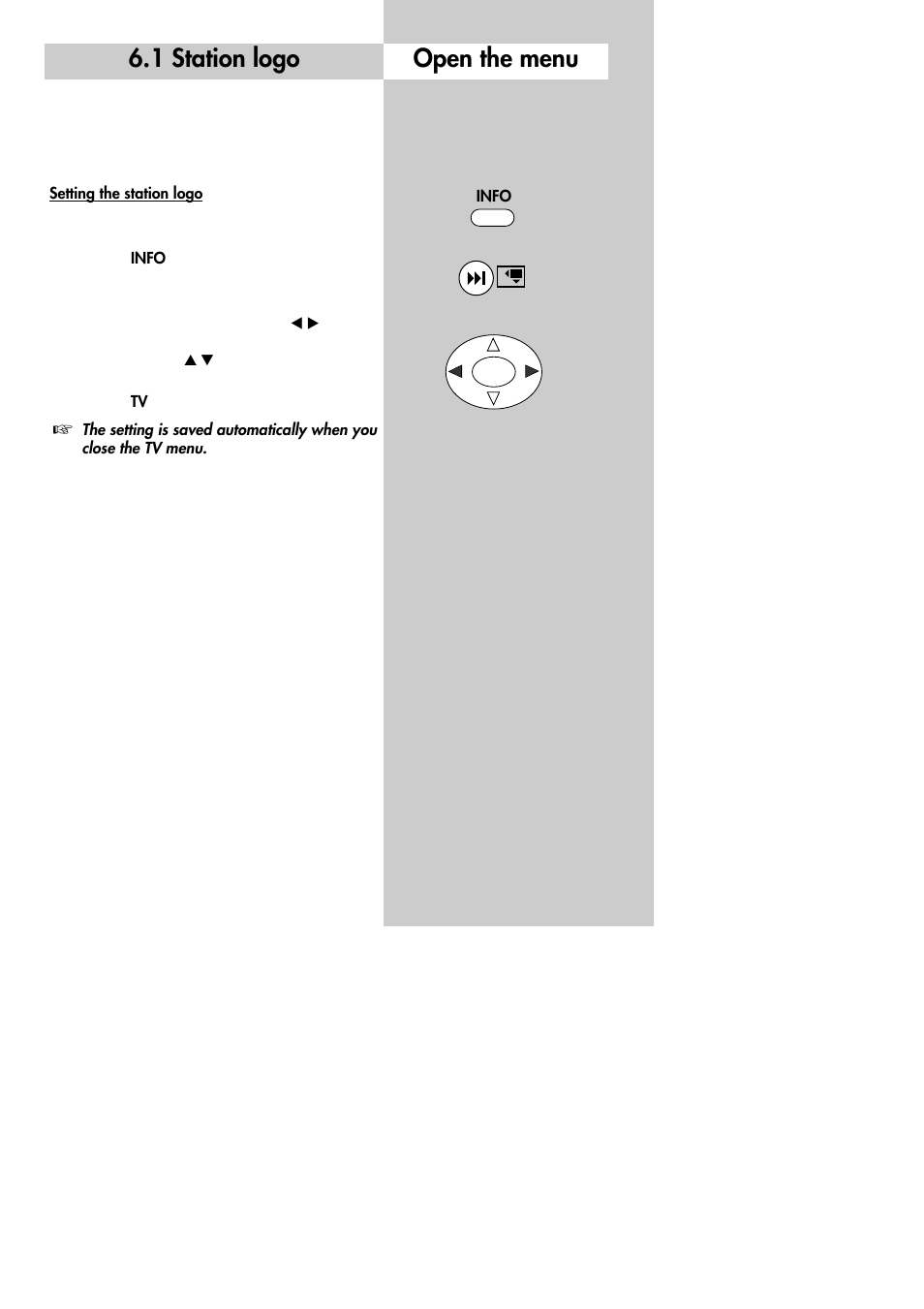 1 station logo, Open the menu | Metz 30 LCD-TV PIP User Manual | Page 19 / 48