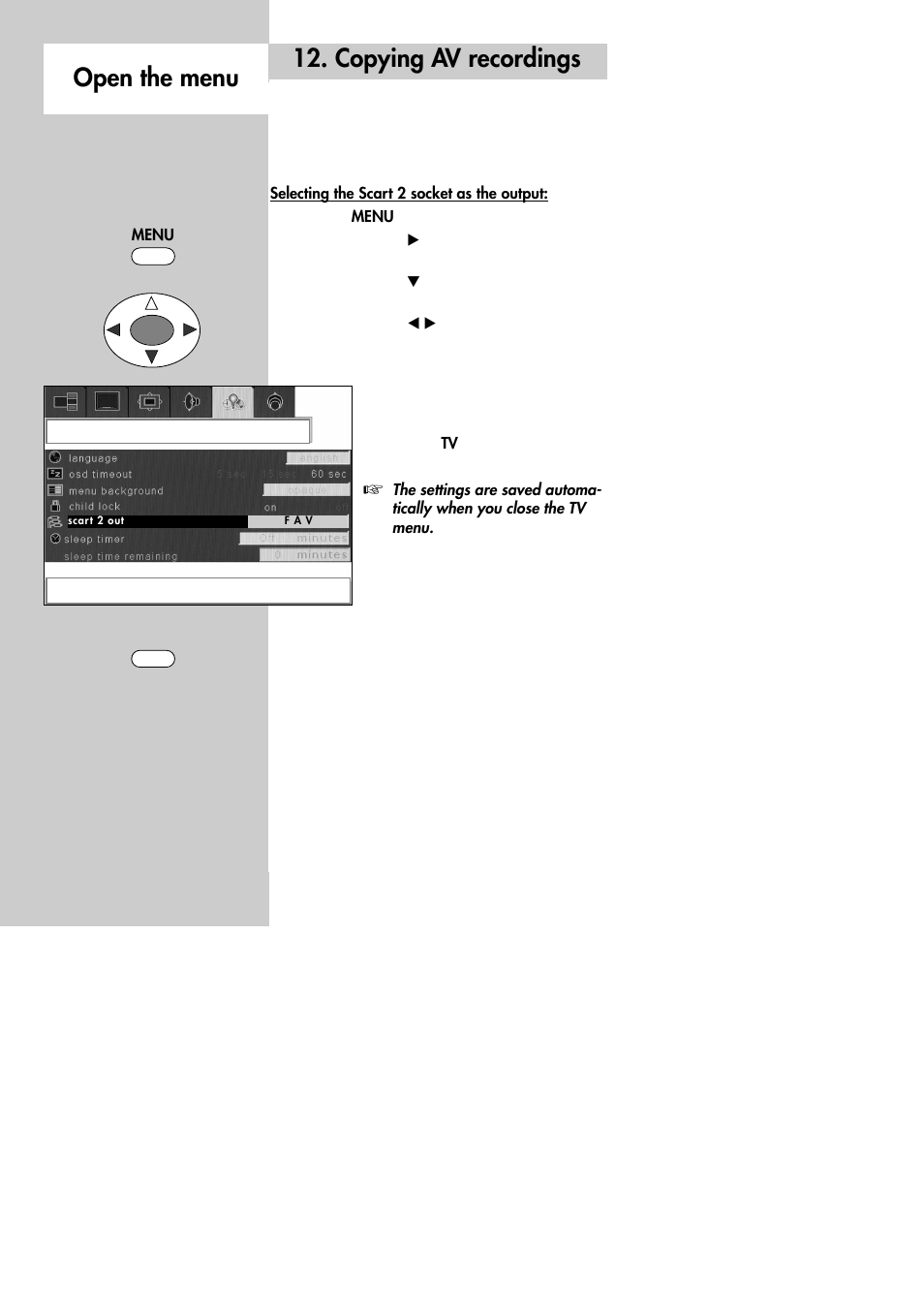 Copying av recordings open the menu | Metz 30 LCD-TV PIP User Manual | Page 32 / 48