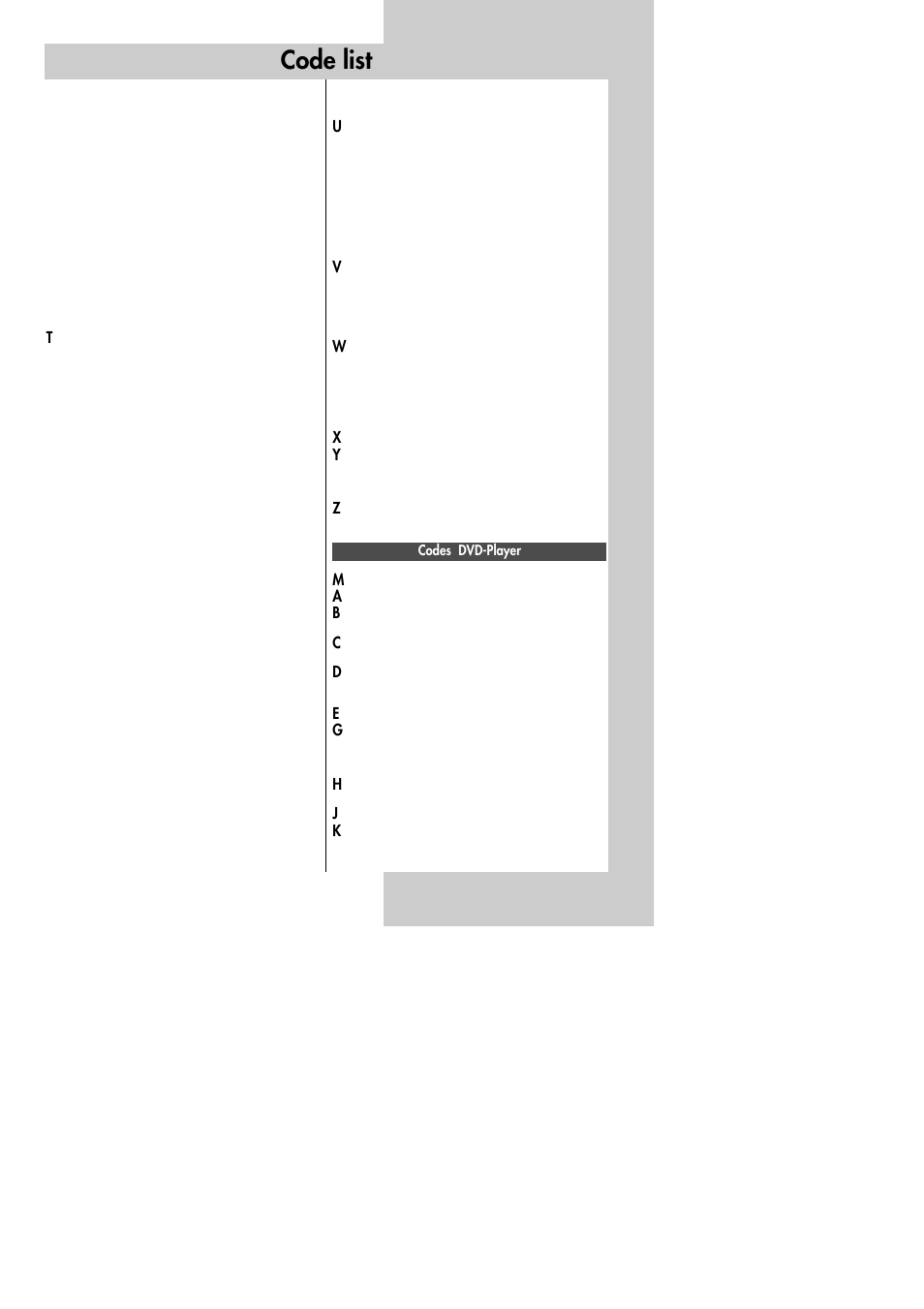 Code list | Metz 30 LCD-TV PIP User Manual | Page 43 / 48