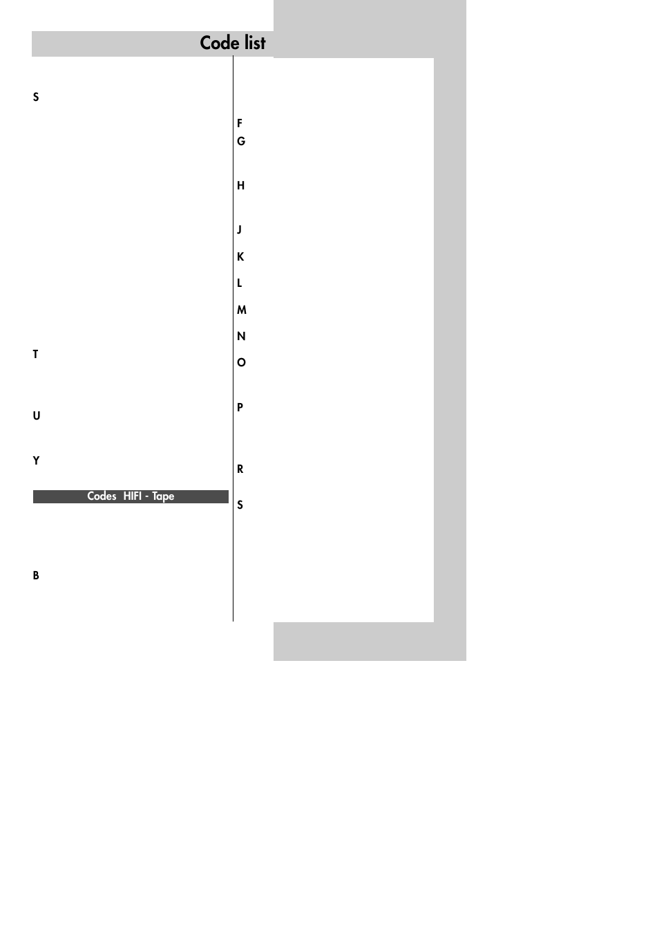 Code list, Codes hifi - tape | Metz 30 LCD-TV PIP User Manual | Page 45 / 48