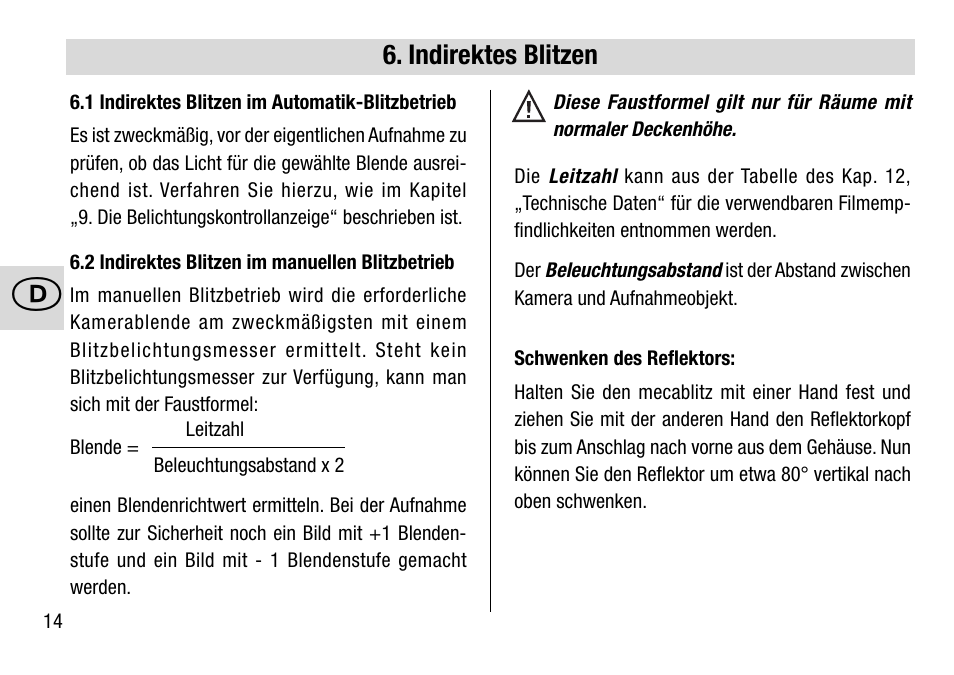 Indirektes blitzen | Metz 28 C-2 User Manual | Page 14 / 80