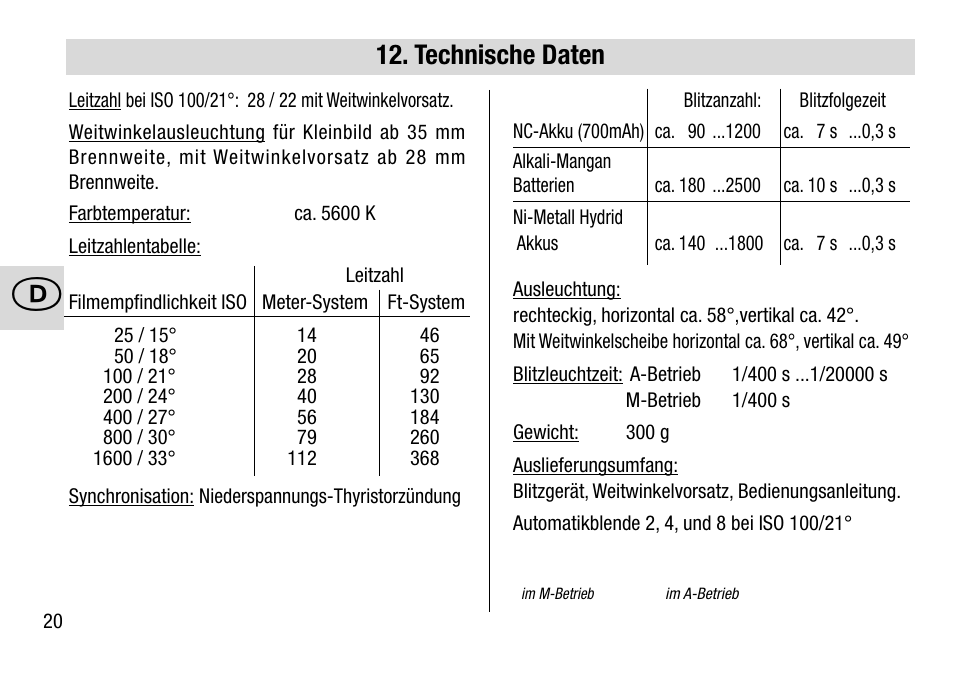 Technische daten | Metz 28 C-2 User Manual | Page 20 / 80