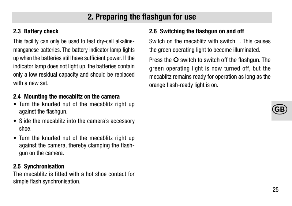Preparing the flashgun for use | Metz 28 C-2 User Manual | Page 25 / 80
