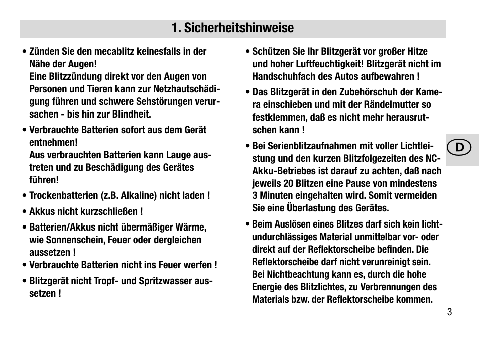 Sicherheitshinweise | Metz 28 C-2 User Manual | Page 3 / 80