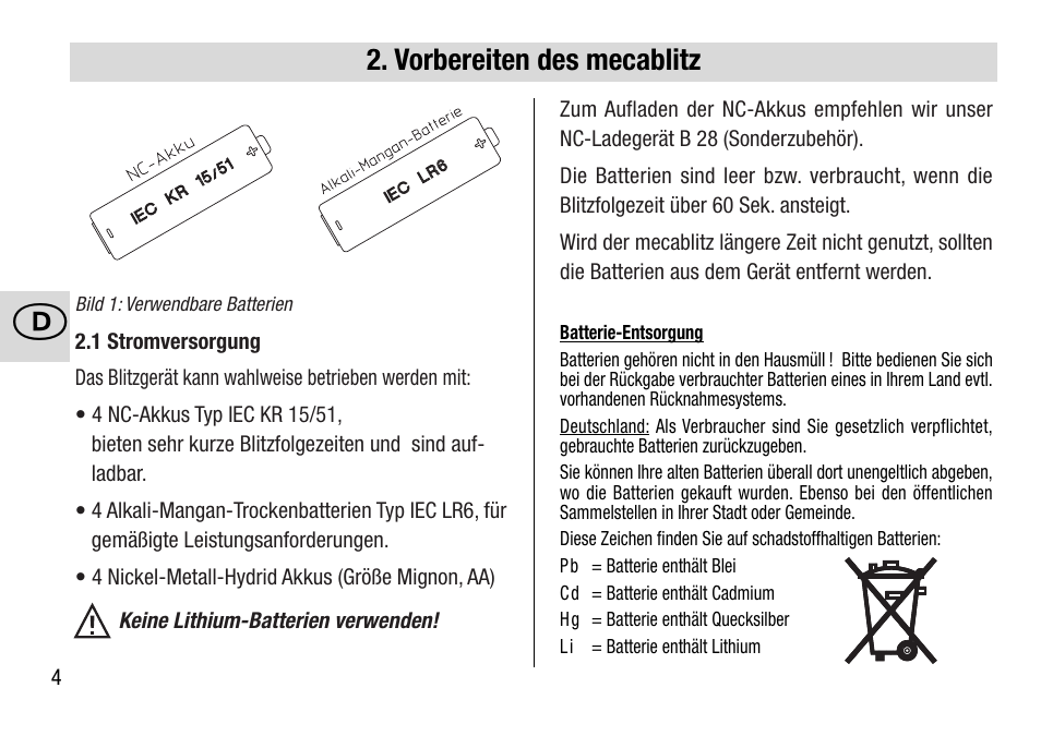 Vorbereiten des mecablitz | Metz 28 C-2 User Manual | Page 4 / 80