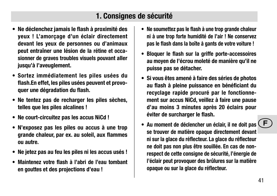 Consignes de sécurité | Metz 28 C-2 User Manual | Page 41 / 80