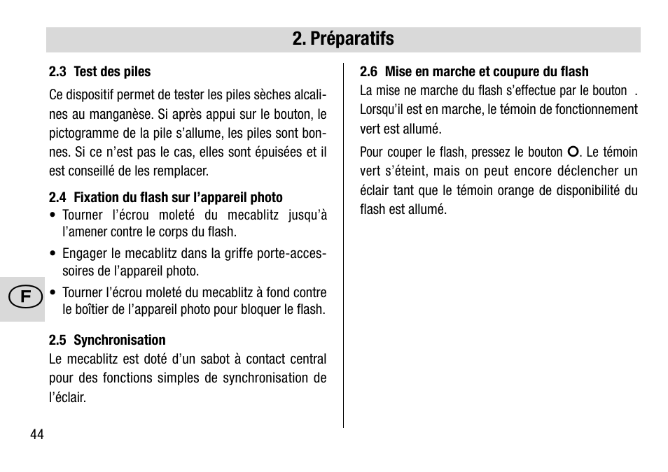 Préparatifs | Metz 28 C-2 User Manual | Page 44 / 80