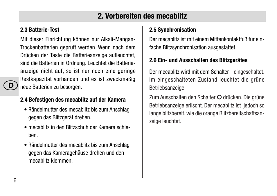 Vorbereiten des mecablitz | Metz 28 C-2 User Manual | Page 6 / 80