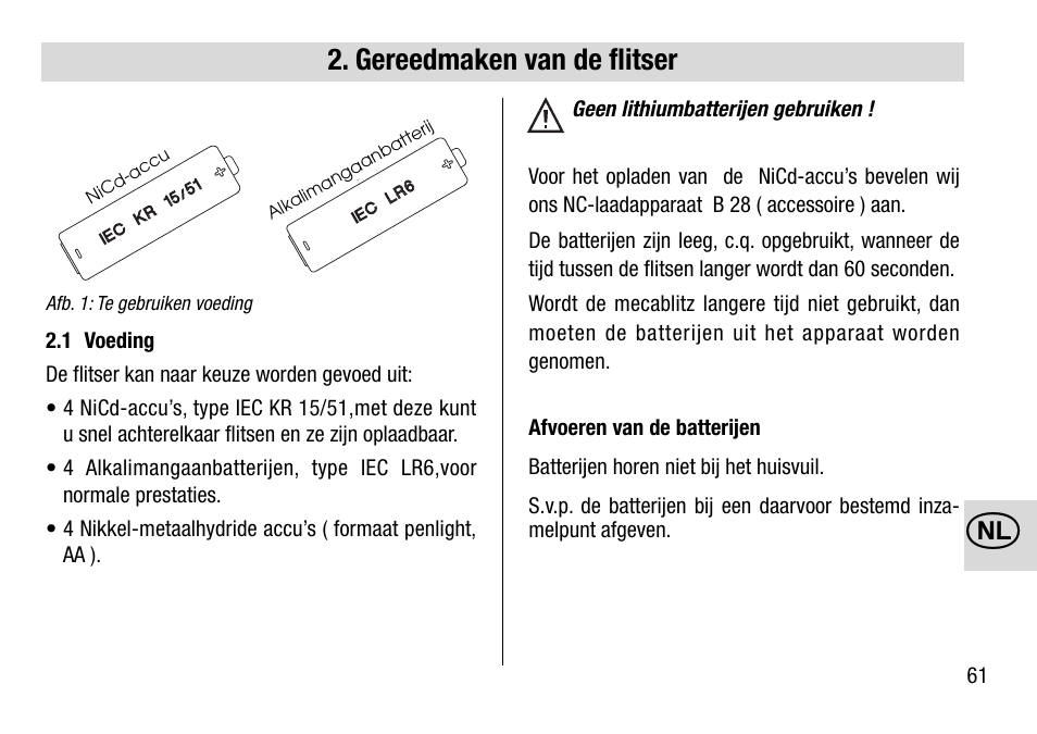 Gereedmaken van de flitser | Metz 28 C-2 User Manual | Page 61 / 80