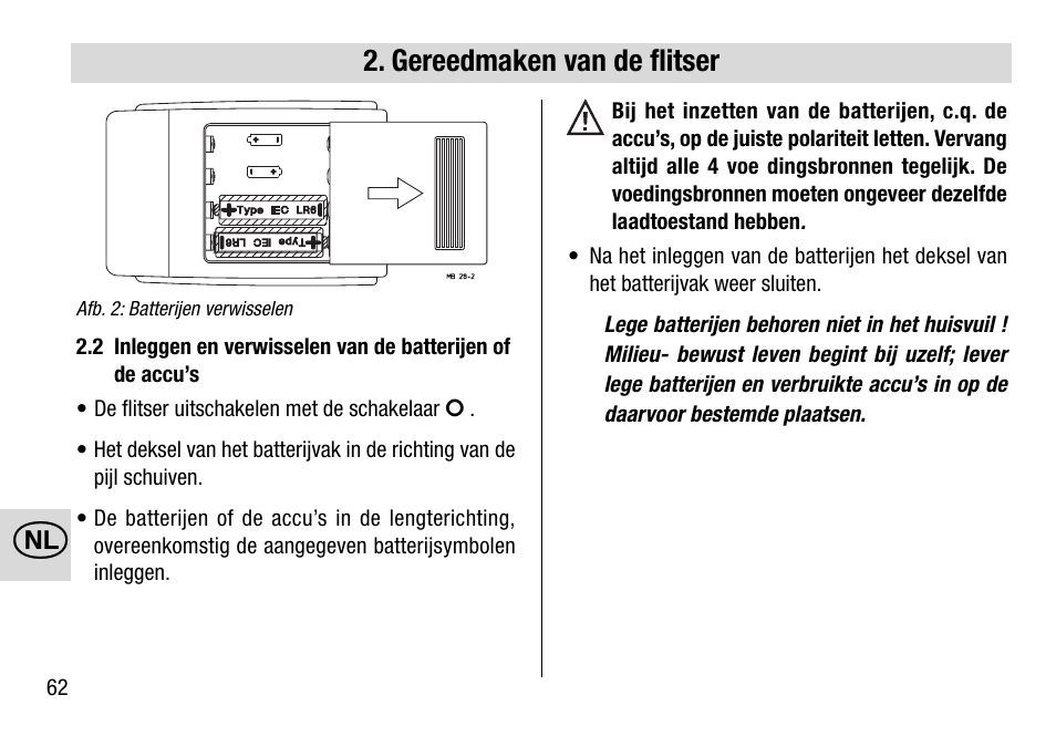 Gereedmaken van de flitser | Metz 28 C-2 User Manual | Page 62 / 80