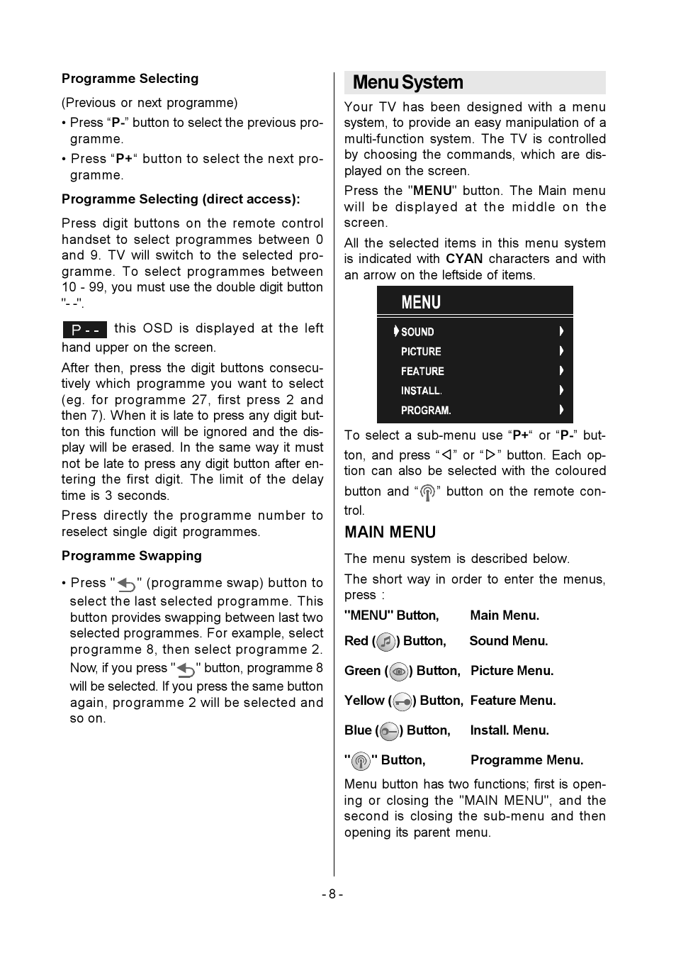 Menu system, Main menu | Metz MF 55TK36 User Manual | Page 10 / 26